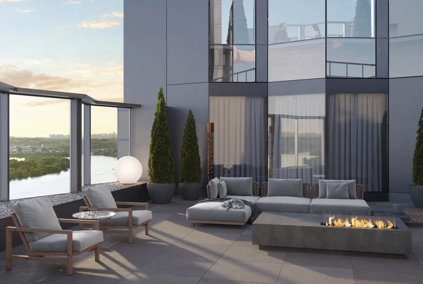 Общественные и частные террасы в ЖК Береговой созданы для жителей комплекса и открывают виды на Москву-Сити, парк Фили и Москва-реку